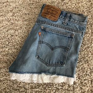 Vintage Levi Denim Shorts with White Ruffles